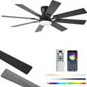 52 inch Ceiling Fan with Light, 6 Speeds Reversible Low Profile Ceiling Fan with Light and Remote/APP Control, 3 Color Temp+Dimmable RGB, 8 Blades, Flush Mount Quiet Ceiling Fans, Black