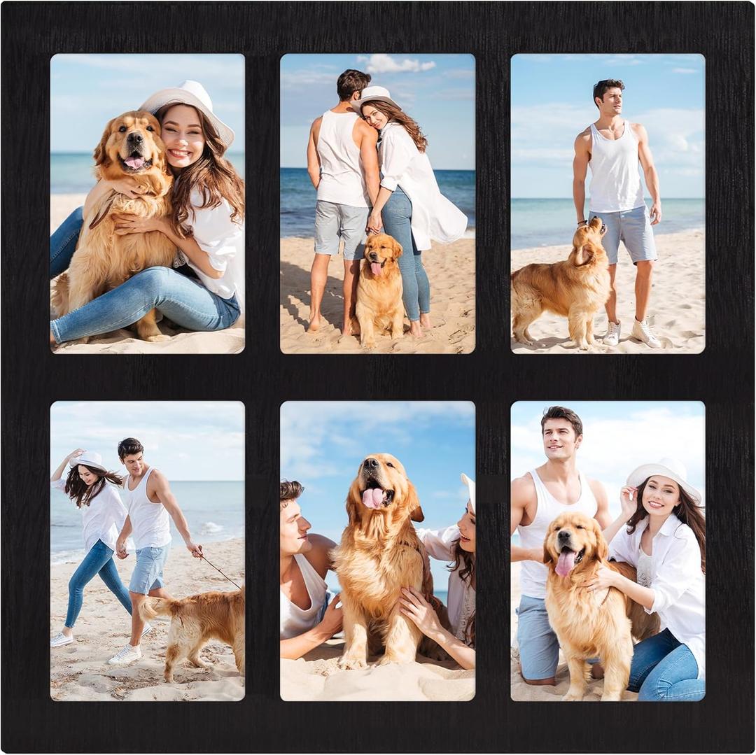 4x6 Picture Frame Collage,4 x 6 Multiple Photo Collage with Tempered Glass,6 Opening 4 by 6 Rustic Black Family Picture Frames for Wall Decor 1 Pack(OD:13X13in)