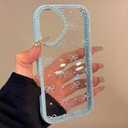 EYZUTAK for iPhone 16 Case Bow Heart Case, Bling Glitter Rhinestone Phone Cover with Luxury Sparkly Diamonds Edge Shiny Glossy Anti-Scratch Clear TPU Shockproof Bumper Cover for Women Girls-Blue Bow 2 Pack