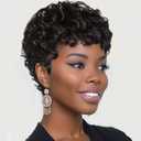 DOcute 150% Density Dark Brown Short Pixie Cut Wig 15A Brazilian Virgin Hair Wig with Bangs Short Wigs Salt And Pepper Glueless Curly Wig Human Hair Pre Plucked Pre Cut No Knots And No Hair Loss (#6)