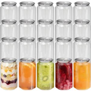 100-Pack Plastic Juice Bottles with Caps Empty Soda Cans with Aluminum Lids for Smothies, Boba, beer Only Compatible with Can Sealers (11.2oz/330ml)