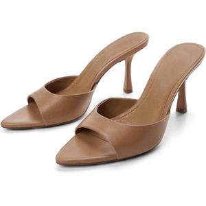 High Heel Mules for Women Slip On Open Pointed Toe Classy Patent Leather Stiletto Pumps Formal Slingback Mule Sandals Dress Walking Shoes (7.5, Coffee)