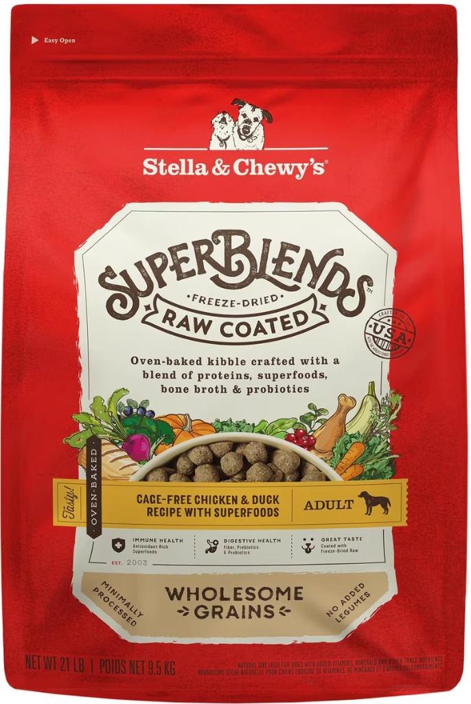 Stella & Chewy's SuperBlends Raw Coated Wholesome Grains Cage-Free Chicken & Duck Recipe with Superfoods Dry Dog Food, 21-lb bag , BBD 08/20/2026