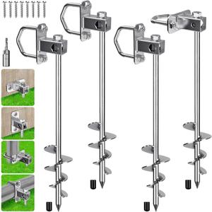 BeneLabel 2/4 Pack 18" 30" Ground Anchors Screw in Mobile Home Anchors Kits 2.8" Wide Tapered Spiral Trampoline Anchor Set with Bracket Swing Set Anchor for Playset, Tent, Shed, Fence, Swingset