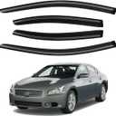 Window Visor for 2009-2015 Nissan Maxima, Out-Channel Rain Guards Shields Vent Deflector Shade Wind Dark Smoke 2010 2011 2012 2013 2014, Tape-On Outside-Mount, 4PCS
