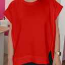 Tankaneo Womens Oversized Short Cap Sleeve T-Shirts Crew Neck Side Slit Tops Summer Casual Loose Fit Tees Tunic Shirts (Large, Red)