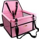 Petbobi Pet Reinforce Car Booster Seat for Dog Cat Portable and Breathable Bag with Seat Belt Dog Carrier Safety Stable for Travel Look Out,with Clip on Leash with PVC Tube, Pink