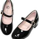 LseLom Girls Dress Shoes-Mary Jane Shoes for Girls Low Heel Princess Hook and Loop Dress Shoes Party Wedding Flats for Little/Big Kids 11US Black
