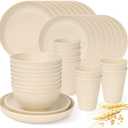 Lzerking Wheat Straw Dinnerware Sets for 8, 32-Piece Plates and Bowls Sets for Kitchen, Reusable Unbreakable Dinnerware Set for Camping, RV, Picnic