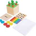 Adena Montessori 3 in 1 Wooden Montessori Play Kit Baby Toys,Includes Matchstick Color Drop Game,Carrot Harvest Game and Coin Box,Learning Toy for Kid 1,2,3 Year Old,Girl Boy Gift for Baby 6-12 Month