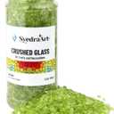 Syedra Crushed Glass for Crafts Broken Glass Pieces Resin Art Crushed Colored Mirror Pieces,Bar, Garden Decoration 3-6mm, 1.5 Pound Jar (Light Green)