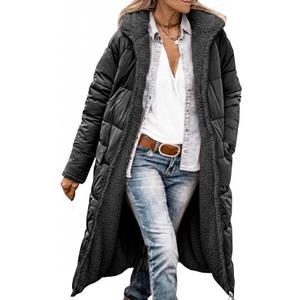 Womens Reversible Long Puffer Coat Sherpa Lined Hooded Winter Jacket (X-Large, Black)