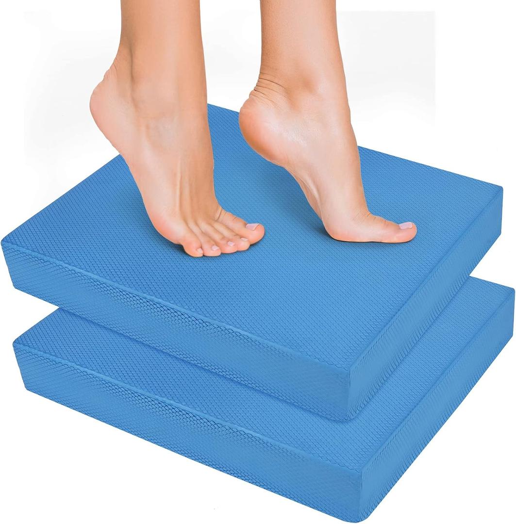 Hungdao 2 Pcs Balance Pad Thick Foam Yoga Core Training Exercise Pad for Adults Physical Therapy Fitness Stability Workout Knee Ankle Strength Training Home Work Floor (16 x 13 x 2 Inches, Blue)