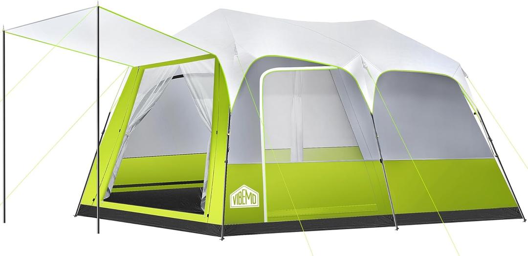 8/10 Person Instant Camping Tent, Pop-Up Family Tent for Instant Easy Setup, Spacious Interior, Includes Rainfly, Room Divider, Carry Bag, Backpacking Tents for Camping, Hiking, Sleepovers (Green)