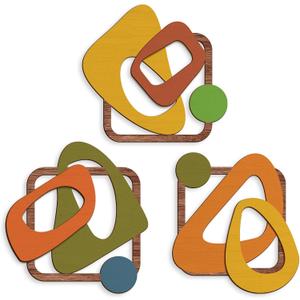 Pigort 3 Pcs Wooden Abstract Wall Art Mid Century Modern Wall Art 3D Modern Elegance Wall Decor Geometric Wall Decoration for Home Living Room Office 12.2x13inch