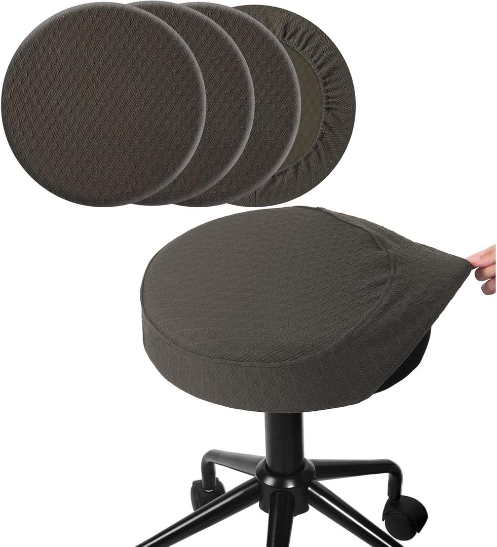 BUYUE 4 Pcs Bar Stool Covers, Luxury Fabric Dia.14-16" Round Stretchy Crease-Resistant Washable Jacquard Dustproof Stool Seat Slipcover, M-Brown-Set of 4