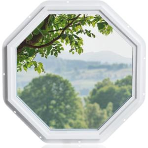 23.5"x23.5" Vinyl Octagon Window,Low-E Glass with Argon Gas,Double-Pane Insulated Tempered Clear Glass Octagon Fixed Window and Picture Window (No Grids)