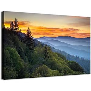 Great Smoky Mountains Canvas Wall Art Nature Forest Sunrise Wall Decor for Living Room National Park Photographic Prints Painting Misty North Carolina Landscape Pictures Artwork Home Decoration 24x36"