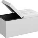 SONGMICS MAZIE Collection - 30 Inches Storage Ottoman Bench with Flipping Lid, Storage Chest Footstool, Load 660 lb, for Entryway, Living Room, Bedroom, Synthetic Leather, White ULSF45WT