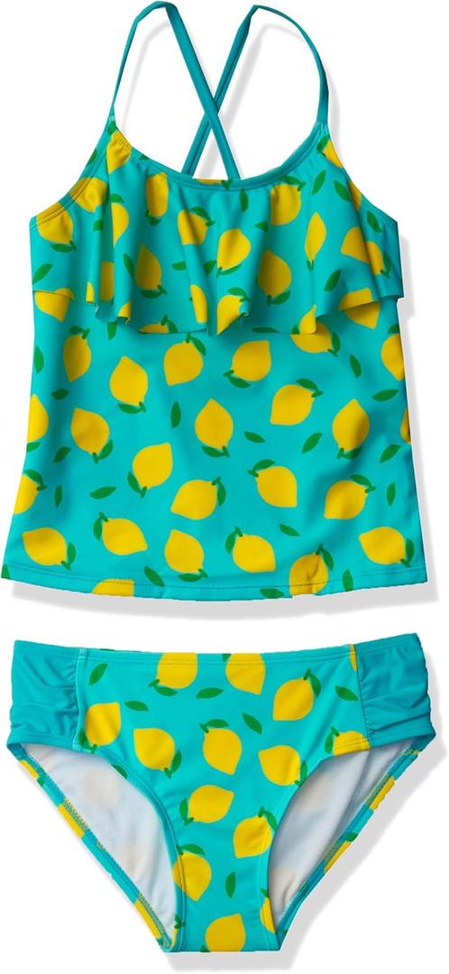 Kanu Surf Girls Charlotte Flounce Tankini Beach Sport 2-Piece Swimsuit (Lemonade Aqua) 12