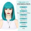 Short Bob Wig with Bangs Teal Blue Wig Bluish Green Wig Colored Wigs Heat Resistant Synthetic Mermaid Wig Party Cosplay Wigs for Women