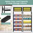 65" 5 Tier Snack Rack Display Stand with Hooks & Wheels, Metal Retail Display Shelf for Chips, Snacks, Candy, Metal Snack Shelf for Store Home Kitchen Store Organizer (60cm-black)