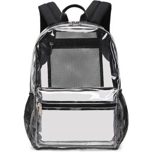 abshoo Heavy Duty Clear Backpack For School Approved Transparent Clear Bookbag (Black)
