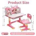 Kids Study Desk and Chair Set 3-12 - Height Adjustable Children Study Table