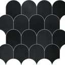SUNWINGS Fish Scale Peel and Stick Backsplash Tile 11.4''x10.9 3D Scallop Handmade Looks Self Adhesive Wall Tiles for Kitchen Bathroom, Black 10-Sheet