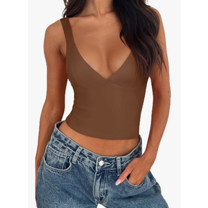 REORIA Women's Summer Sexy Deep V Neck Sleeveless Slim Fit Trendy Y2k Corset Cami Crop Tank Tops