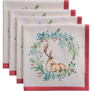 Maison d' Hermine Cloth Napkins Set of 4 100% Cotton for Thanksgiving Christmas Decorations Everyday Reusable Square Fall Napkins Cloth Washable Dinner Party (Holly Time, 20"x20")