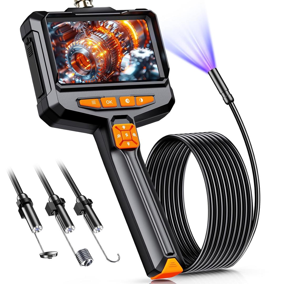 Borescope Camera with Light, 4.3" IPS 1080P HD Handheld Endoscope, 8 Adjustable LEDs, 16.4ft Semi-Rigid Snake Cable, IP67 Waterproof, Inspection Camera for Automotive,Sewer, HVAC,Wall, Men Tools