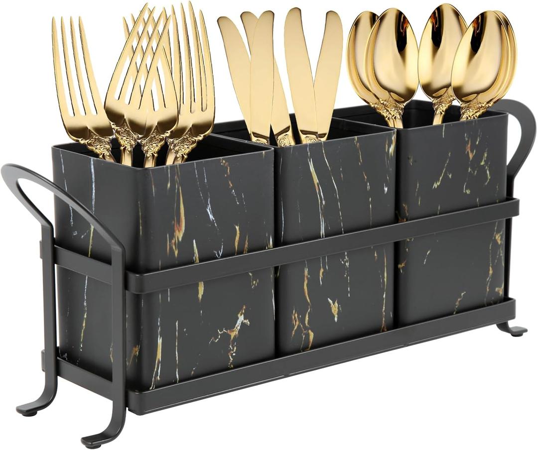 Kitchen Utensil holder for Countertop, Silverware Caddy,Golden Marble Black Flatware Holder Utensil Cutlery Organizer for Party Gatherings, Metal and Durable Design Kitchen Utensil holder for Countertop, Silverware Caddy,Golden Marble Black Flatware Holder Utensil Cutlery Organizer for Party Gatherings, Metal and Durable Design