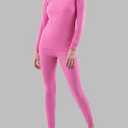 Ownwfeat Wool Women Thermal Underwear Set Wool Basic Lightweight Thermal Set Long Sleeve Top +Bottom, Color Hot Pink Set, Size Small