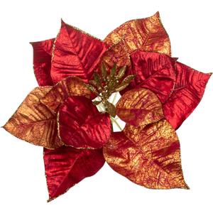 Briful Red & Gold Poinsettia Christmas Flowers Stem  28.3'' Long Stem Artificial Poinsettia Pick with Onion-Skin Fabric Petals, Large Faux Holiday Flower for Xmas Tree Decor, Centerpieces, Set of 3