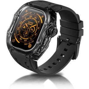 Translucent Designer Rugged Case and Band Compatible for Apple Watch Ultra 2/1 49mm, Luxury Tactical Crystal Clear Military Protector for iWatch, B-BR