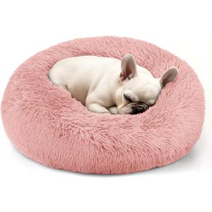 Hoewina Dog & Cat Bed, 20in Cat Beds for Indoor Cats, Calming Donut Bed for Puppy and Kitten, Washable Round Fluffy Pet Bed for Small Medium Dogs and Cats (Pink)
