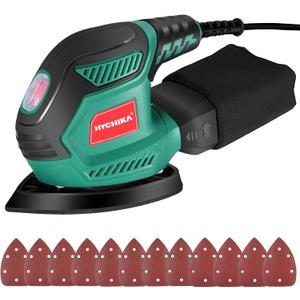HYCHIKA Detail Sander, 14,000 OPM Compact Electric Sander Tool with 12 Pcs Sandpapers,Efficiency Dust Collection System,Suitable for Tight Spaces Sanding,Polishing,Removing Paint in Home Decoration