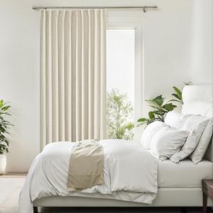 Pinch Pleat Full Blackout Curtain Panel Thermal Insulated Drapery with Blackout Liner for Farmhouse Living Room Bedroom Window Treatment Sets with Hooks, Sand/Linen, 60"x112"x1