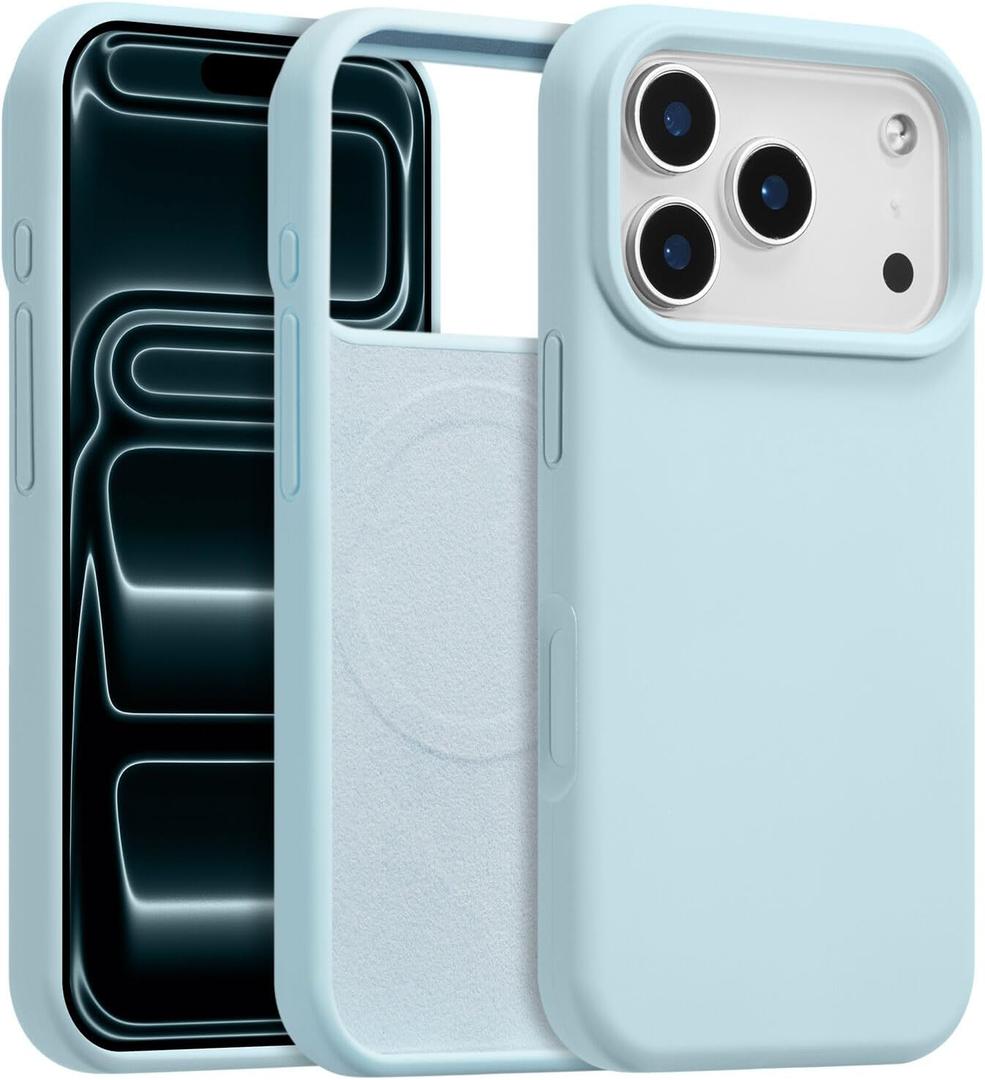 Magnetic for iPhone 17 Pro Max Case 6.9", Premium Liquid Silicone Case,[Compatible with Magsafe][Soft Anti-Scratch Microfiber Lining],Slim Thin Shockproof Phone Cover-Sky Blue