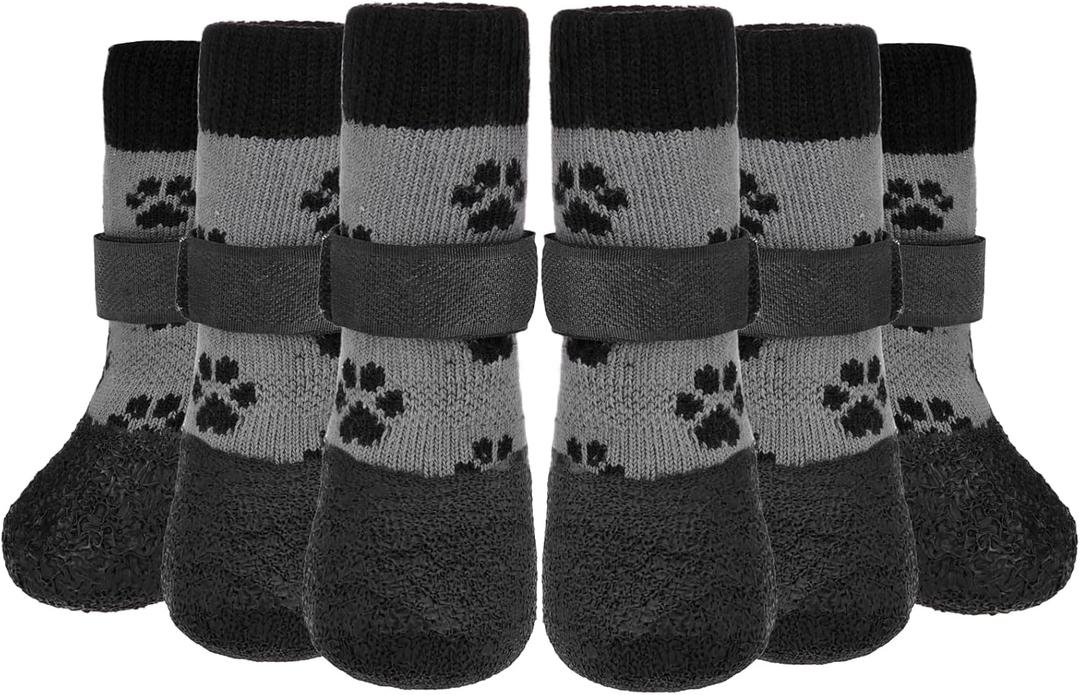 KOOLTAIL Anti Slip Dog Socks to Prevent Licking Paws for Hardwood Floors, Waterproof Dog Boots & Paw Protector Traction Shoes for Small Medium Large Senior Dogs Grey S (Small(Paw Width:1.7"-2"))