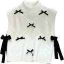 RoseSeek Women's Sweater Vest Mock Neck Turtleneck Knit Vest Cute Bow Ribbon Sweater Tank Top Knitwear White Medium