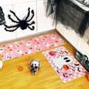 Duraaamo Set of 2 Halloween Ghost Kitchen Mats Pink Cute Halloween Bathroom Rug Non Slip Floor Mat for Kitchen Vintage Farmhouse Indoor Outdoor
