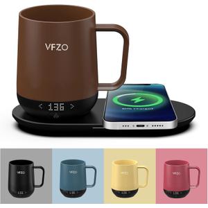 VFZO Temperature Control Smart Mug, Self Heating Coffee Mug LED Display, 180 Min Battery Life - Hot up to 149 Fast Wireless Charger Base Improved Design (12oz, Coffee)