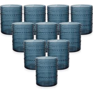 YOUBET 24PCS Plastic Hobnail Drinking Glasses - 14 Oz Blue Vintage Glasses Drinkware - Disposable Beaded Cups for Juice, Wine, Party