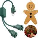 Enhon Christmas Tree Lights Controlled Outlet, Plug in Control Outlet Extension Cord with 2 Sockets and Gingerbread Man Remote Switch for Christmas Tree and Long Range Lighting Control, Green (1 Pack)