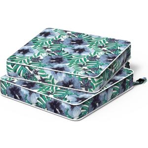 Patio Chair Cushions 19 x 19 x 3 Inch, Outdoor Cushions for Patio Furniture, Water Repellent Outdoor Seat Cushions with Straps Garden Sofa Couch Pads, Set of 2,Blue Salmone Tropical