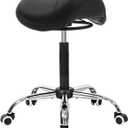 Saddle Salon Stool with Wheels,Heavy Duty Adjustable Rolling Drafting Chair for Barber, Tattoo, Nail,Spa,Dentist(Black)