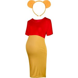 Geyoga 2 Pcs Halloween Bear Costume Kit Red and Yellow Maternity Dress Ear Costume Headband Ear Hair Hoop for Cosplay, XXL