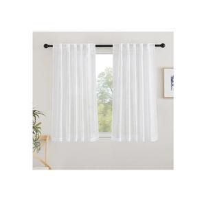 NICETOWN White Faux Linen 48 inch Curtains for Cafe, Rod Pocket & Back Tab Linen Weave Window Treatments Privacy with Light Filtering Semi Sheer Curtains for Kitchen, W42 x L48, 2 Panels